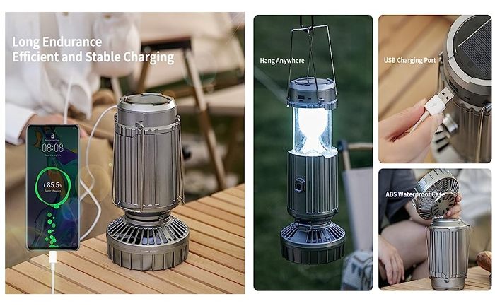 Versatile solar-powered camping lantern