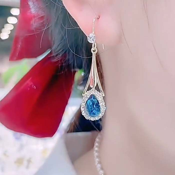 Blue drop crystal earrings