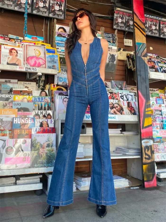 Backless Heart Cutout Denim Jumpsuit For Women