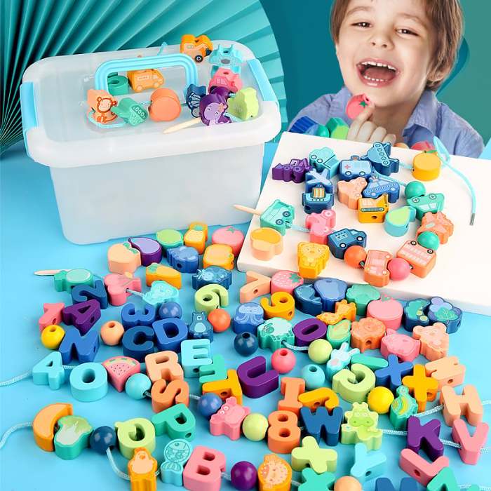 Educational Lacing Beads (106 PCS & Send storage box)