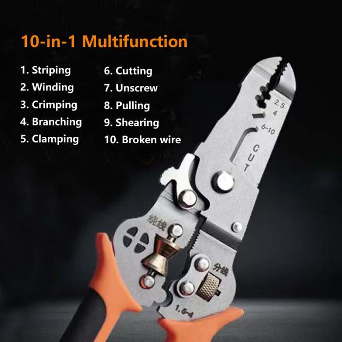 10-in-1 Multifunctional Wire Stripper Crimper Cable Cutter Pliers