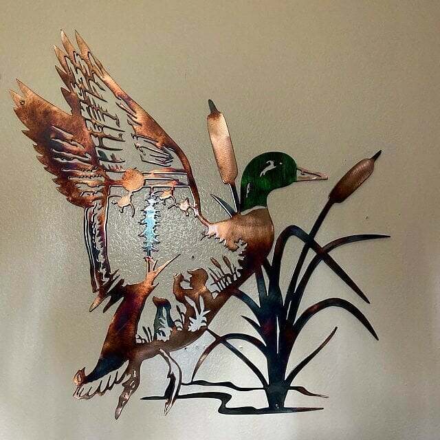 Solo Mallard Hunting & Trout Fishing Scene Metal Wall Art-BUY 2 FREE SHIPPING