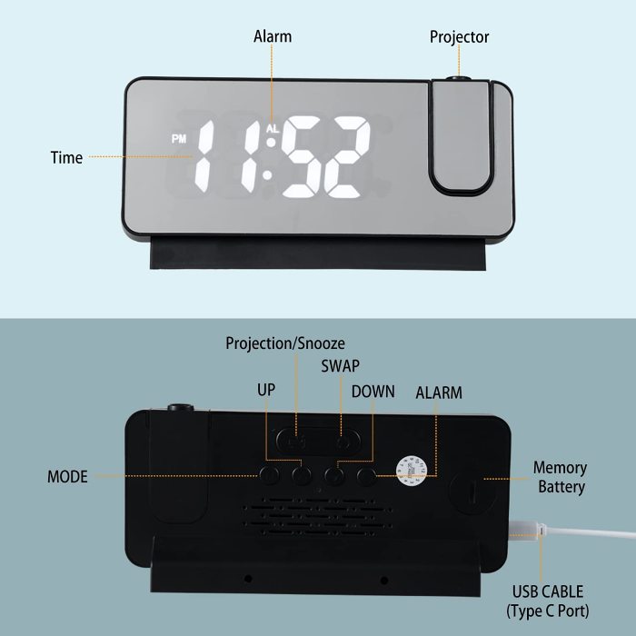 Mirror Projection Alarm Clock