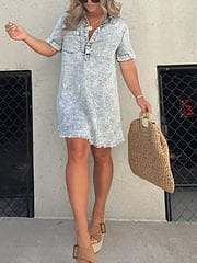 Short Sleeve Casual Denim Shirt Dress