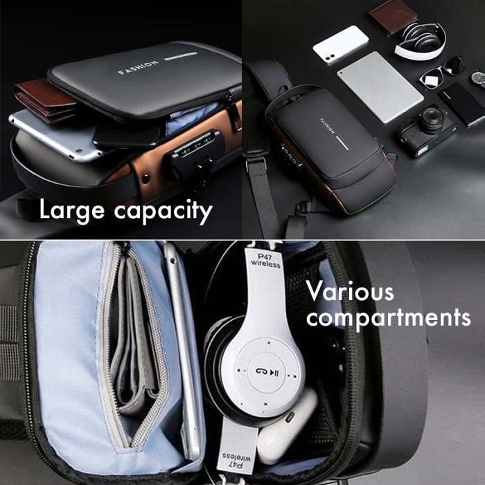 USB charging sport sling Anti-theft shoulder bag