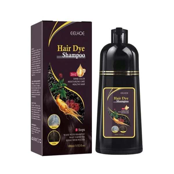 Black Hair Dye Shampoo Instant 3 in 1 +100% Grey Coverage - Herbal Ingredients