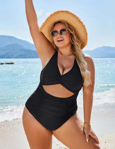 Womens One Piece Swimsuits Push Up Tummy Control Bathing Suits V Neck Cutout Modest Swimwear