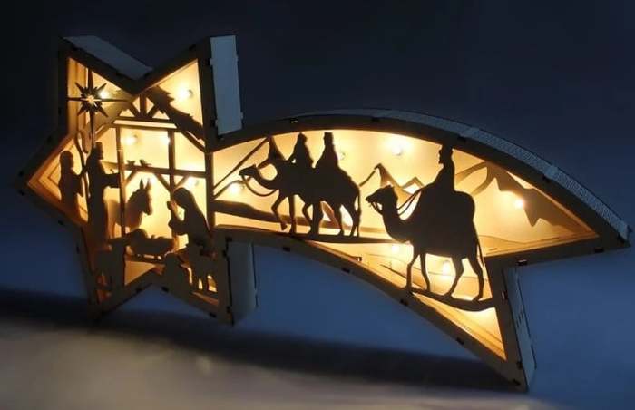LED Wooden Christmas Ornaments Nativity Scene Star Shaped Desk Lamp