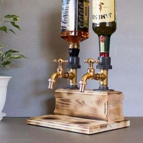 Wooden Faucet Shape Liquor Alcohol Whiskey Drinks Dispenser