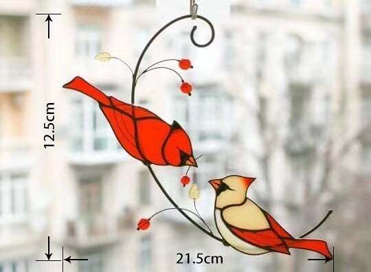 Pair of Cardinal bird stained ornament