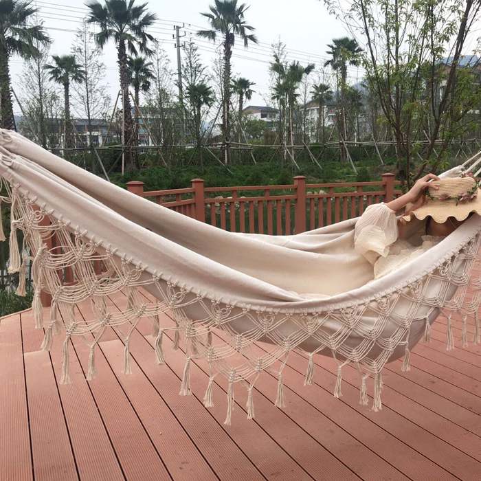 Double Boho Tassel Nest Hammock Swing Chair Outdoor/Indoor Garden 2 Person
