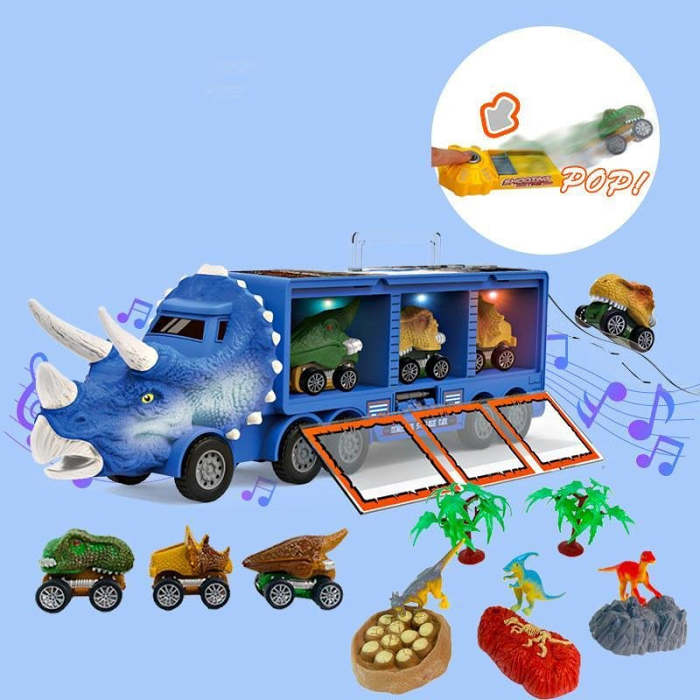 Dino Carrier Truck | Dinocrane Original Oversized Jurassic Dinosaurs Music Truck Transport Car Carrier Kids Toys, Rex Truck