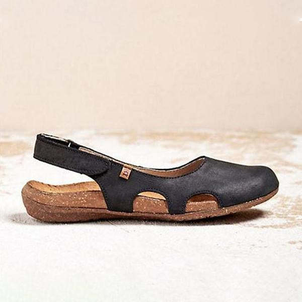 Women's Handmade Round Toe Velcro Flat Sandals