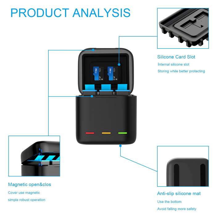 3-Channel USB Quick Charger for GoPro Hero 9 Black