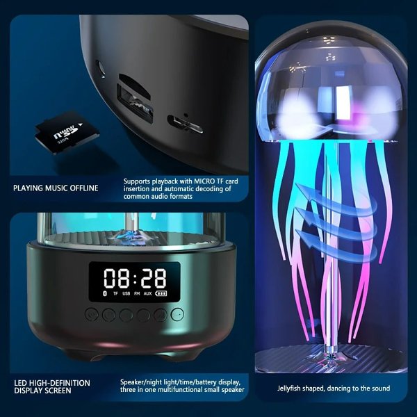 3-in-1  Jellyfish Lamp with Clock - Luminous Portable Stereo, Smart Decoration Bluetooth Speaker