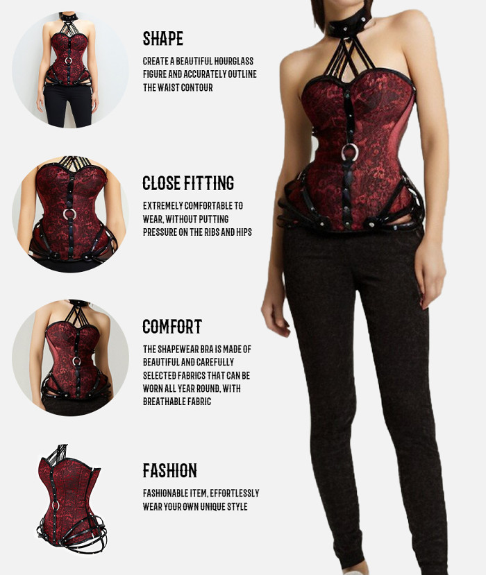Goth Red Overbust Corset With Halterneck Design