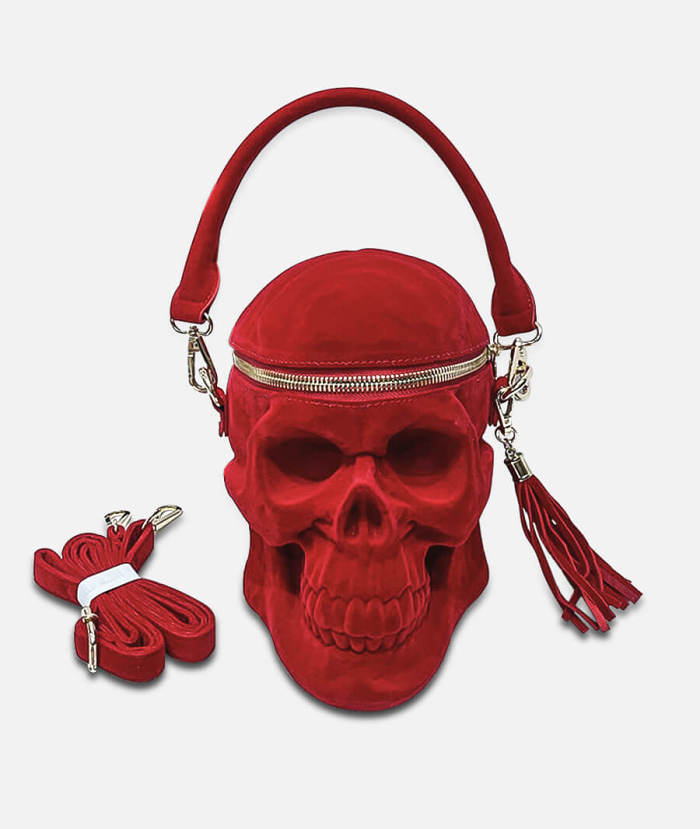 3D Skull Shaped Velour Red Cross Body Handbags