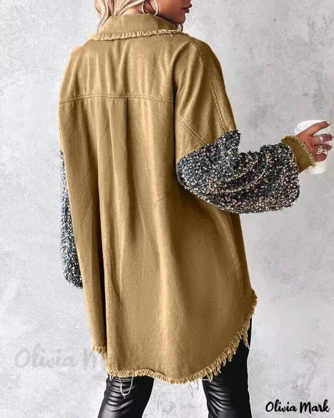 Stylish Sequined Shacket with Raw Hem