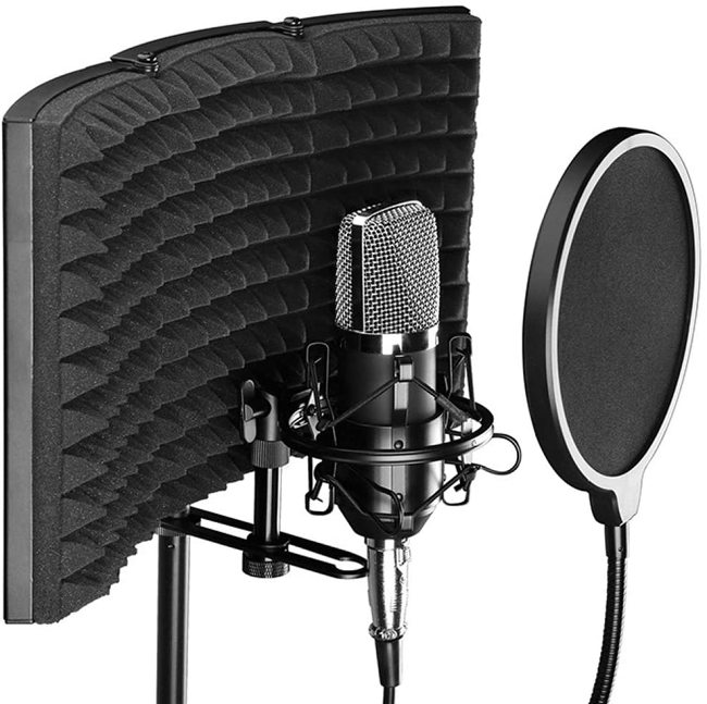 Microphone Isolation Shield, Pop Filter, Foldable Adjustable Durable Studio Recording Microphone Isolator Panel