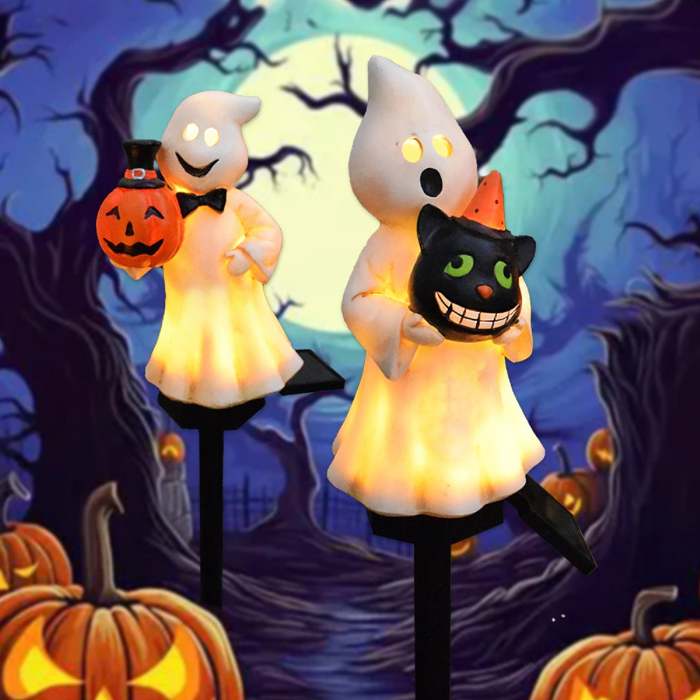 Black Cat Ghost Halloween Plug-In Floor Lamp