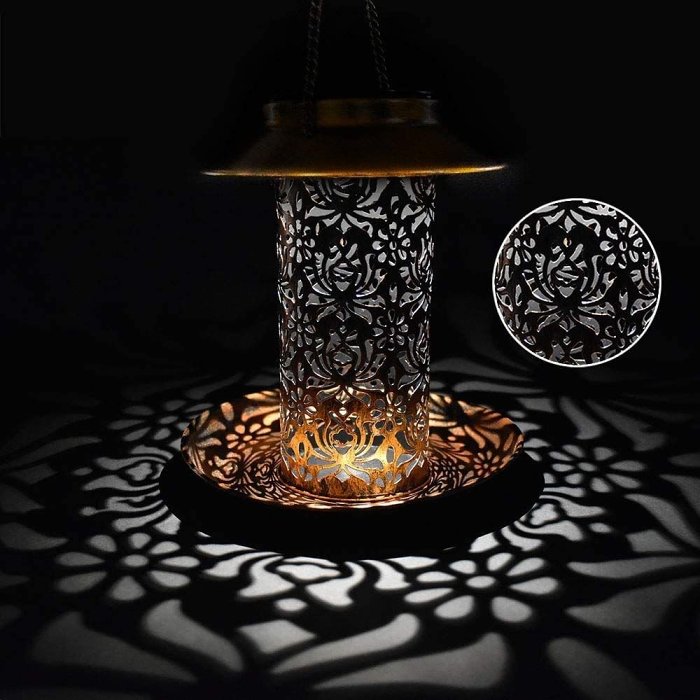 Solar Powered Bird Feeder Vintage Lantern Light