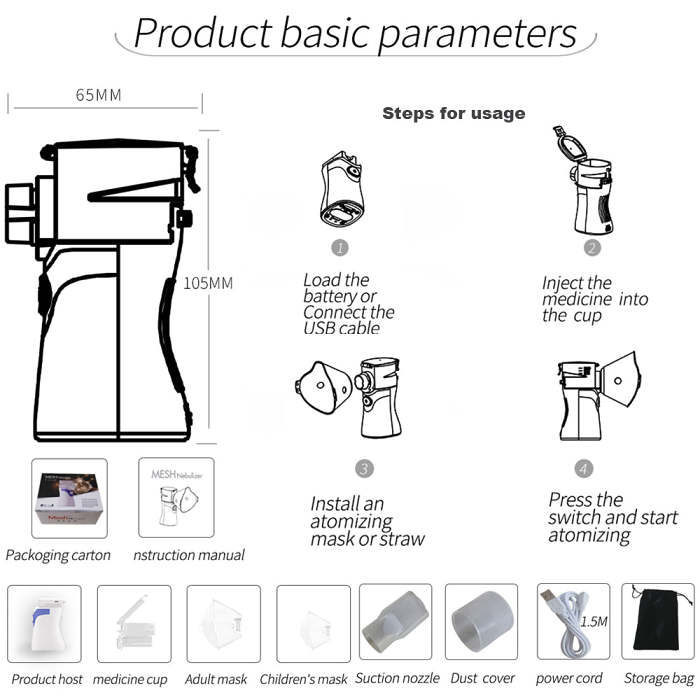 Portable Handheld Ultrasonic Compressor Nebulizer Machine Cool Mist Inhaler Kit for Home and Travel