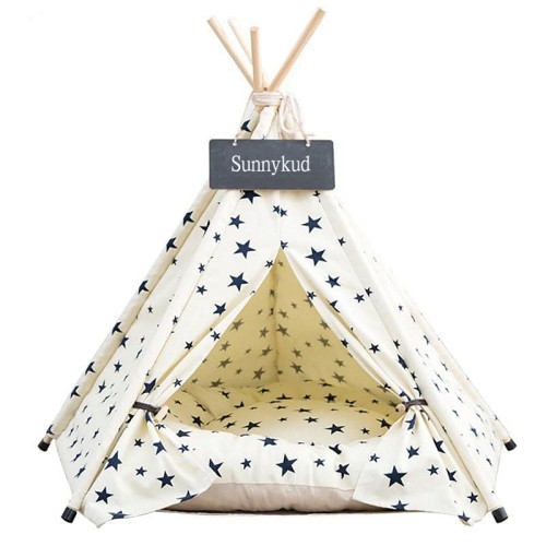 Pet Tent House Cat Bed Portable Teepee with Thick Cushion And6 Colors Available for Dog Puppy Excursion Outdoor Indoor