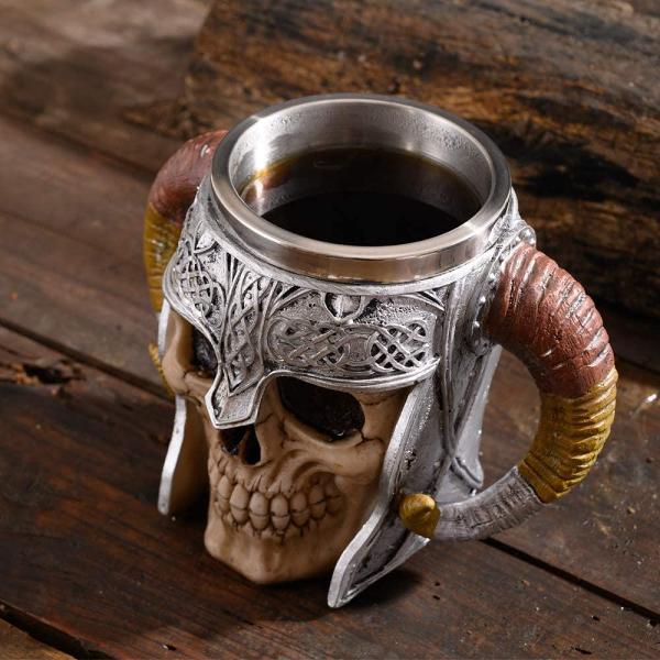 Stainless Steel Double Handle Horn Skull Beer Cup