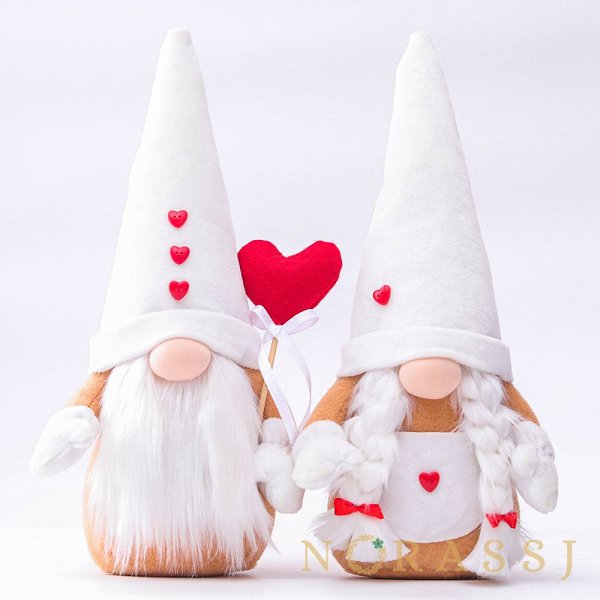 White Love Heart Gnomes Valentine Decoration