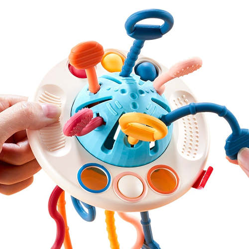 Sensory 3 in 1 Teething Developmental Pull String Toy