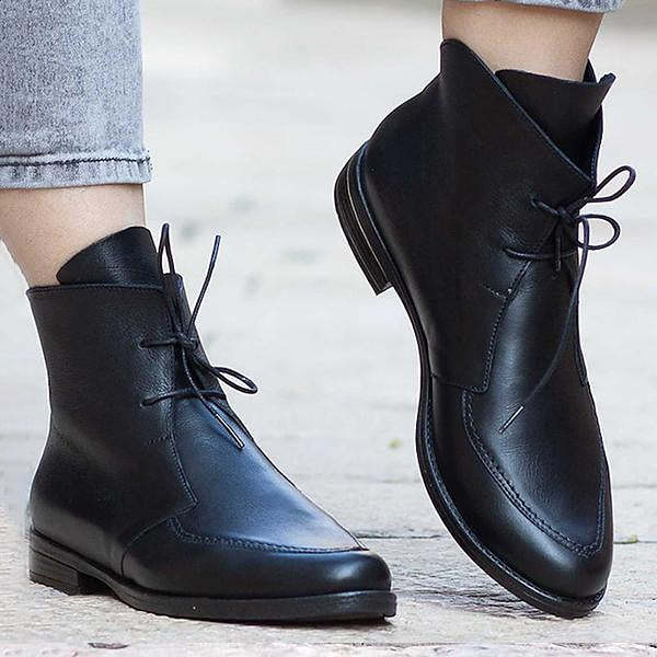 Women's Casual Retro Colorblock Lace-up Booties