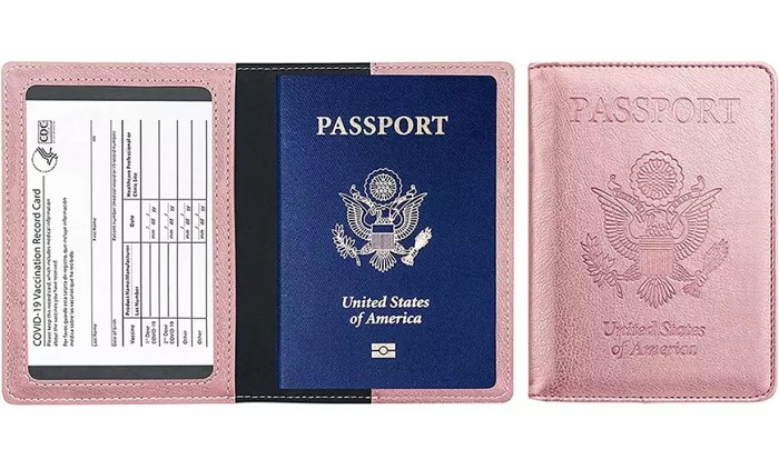RFID Multi-function Leather Passport and CDC Vaccination Card Slot