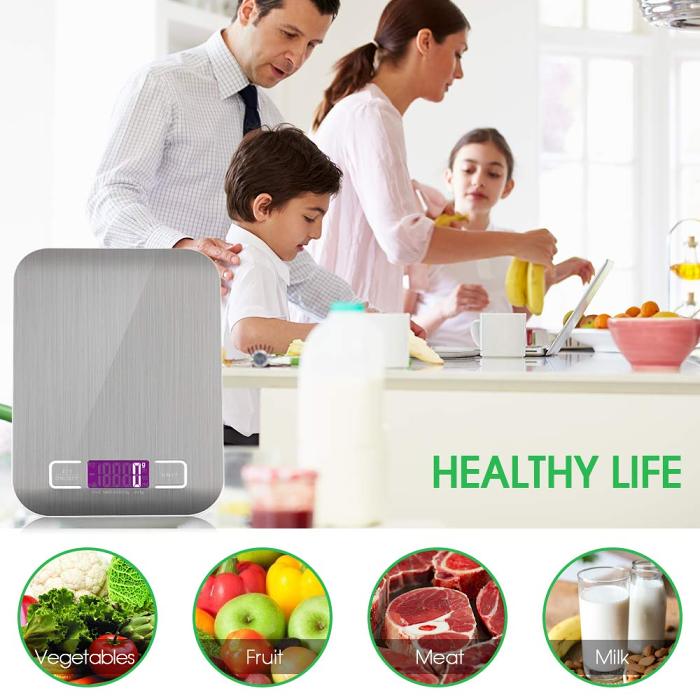 3KG Digital Food Scale Rechargeable Stainless Steel Kitchen Scale for Food 0.04oz/1g Division High Precision