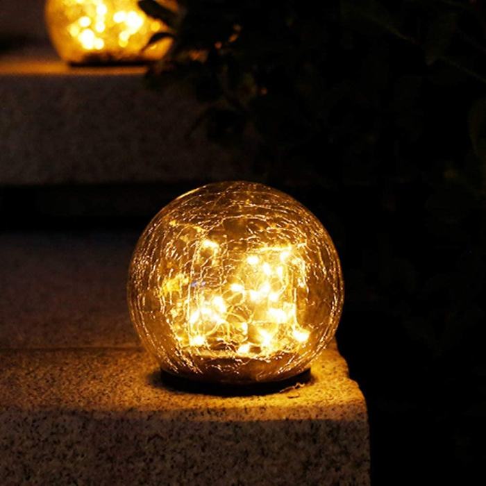 2Pcs Solar Garden Lights | Cracked Glass Ball | Warm Light by Veasoon