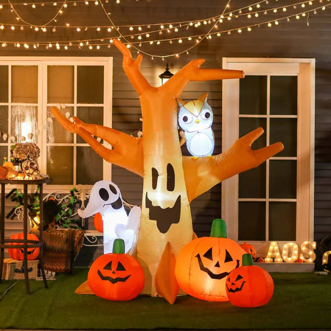 Halloween Haunted Tree Inflatable Decoration - Inflatables Outdoor Decorations Haunted Tree with Owl, Ghost, Pumpkins, Blow Up LED Yard Decor for Garden, Lawn, Party, Holiday, Waterproof