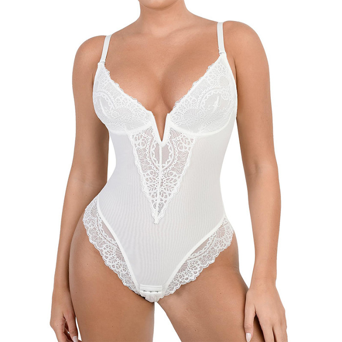 LACE DEEP-V NECK BODYSUITS
