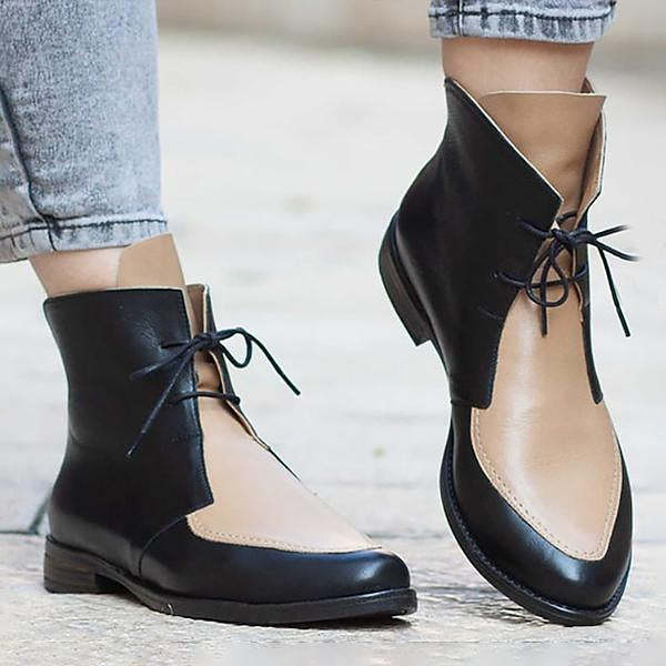 Women's Casual Retro Colorblock Lace-up Booties
