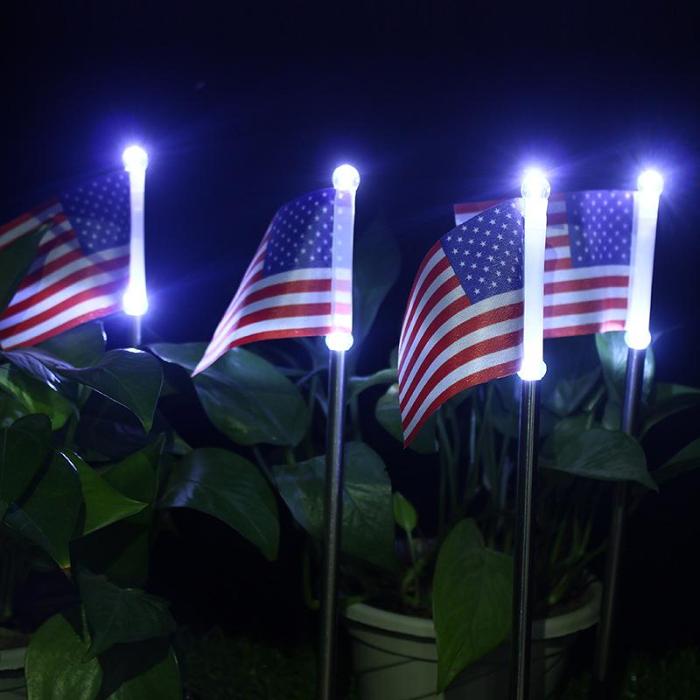 2 PCs Solar-Powered American Flag Garden Stake Lights