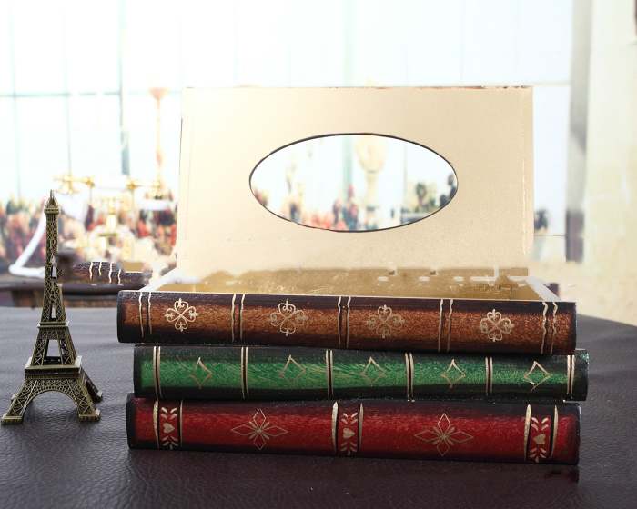 Wooden Book Tissue Box