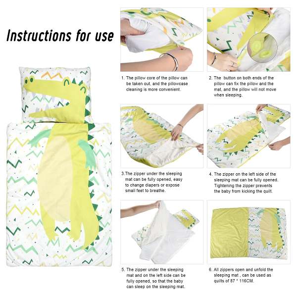 Children Sleeping Bag with Removable Pillow for Preschool Daycare Sleepovers-Cartoon Design
