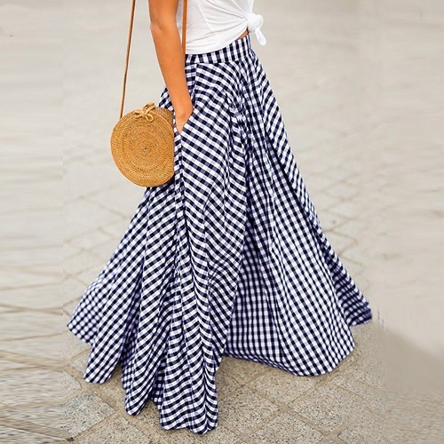 Plaid Ruffle Zipper Back Plus Size Skirt with Pockets