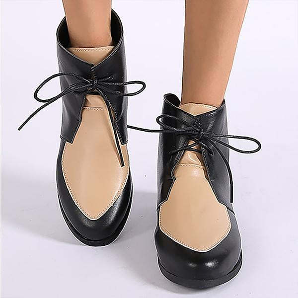 Women's Casual Retro Colorblock Lace-up Booties