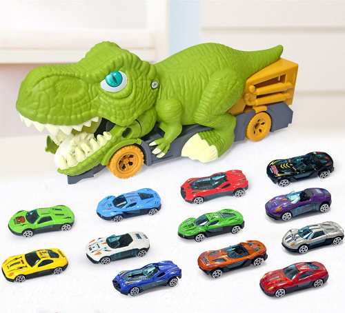 Dinosaur Devouring Truck with 12 Alloy Cars TRex Inertial Car Toy Gift for Kids