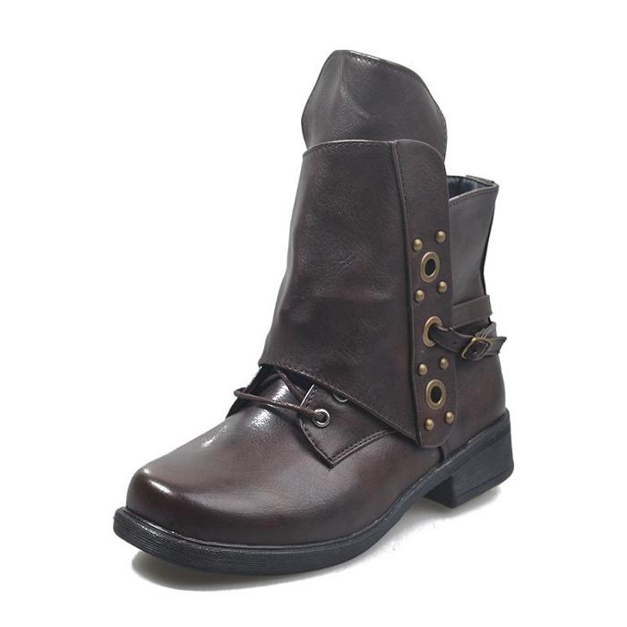 Women's chunky short motorcycle boots square toe retro ankle boots