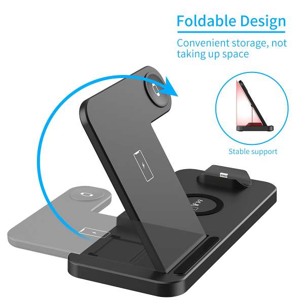 4 in 1 Wireless Charger Charging Station Dock for iPhone/Samsung/iWatch/Airpods,Black/US Plug