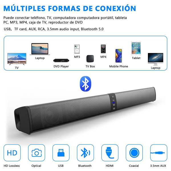 Wireless Sound Bar Home Theater Wall Mount Bluetooth 5.0 TV Subwoofer Soundbar