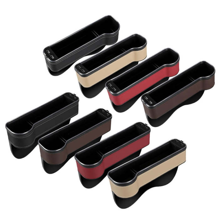 Multi-functional Car Seat Gaps Organizer Storage Box With Two USB Charging LED Light