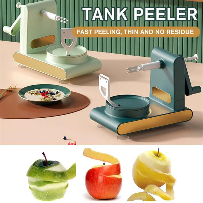 Hand-cranked multifunctional peeler.