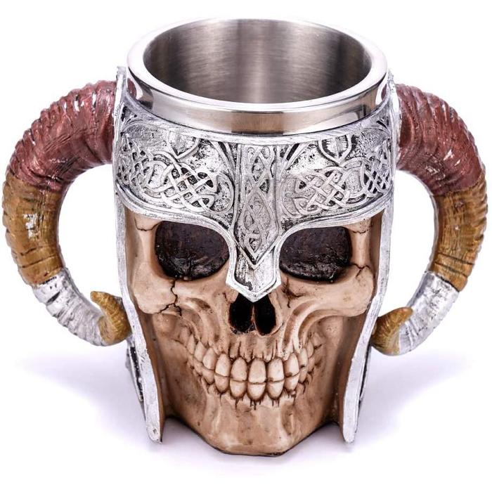 Stainless Steel Double Handle Horn Skull Beer Cup