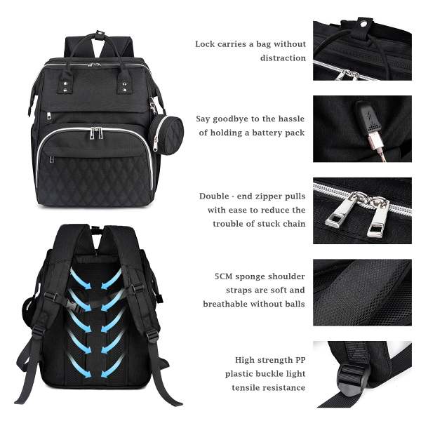 Diaper Bag Backpack, Large Baby Multifunction Waterproof Fabric Travel Nappy Changing Backpack with USB Charging Port and Insulated Bottle Warmer Pockets